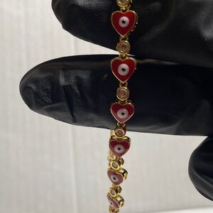 Gold and Red Heart Bracelet